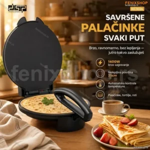 DSP Aparat za Palačinke, Tortilje | 1400W | Nelepljiva Površina 25×25 cm