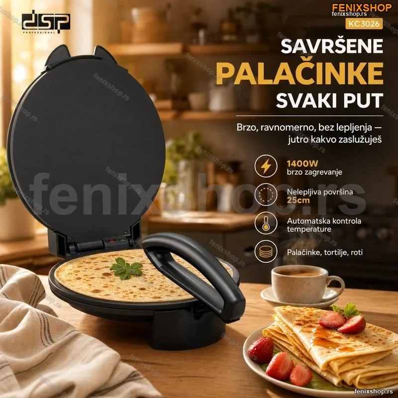 DSP Aparat za Palačinke, Tortilje | 1400W | Nelepljiva Površina 25×25 cm DSP Aparat za Palačinke, Tortilje | 1400W | Nelepljiva Površina 25×25 cm