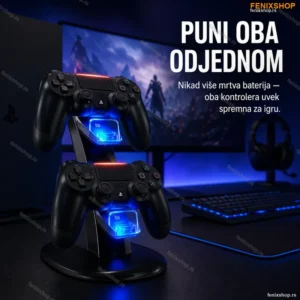 Dualni punjač za PS4 džojstik sa LED indikatorima i držačem za kontrolere