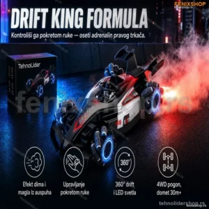 🚀 F1 DRIFT STUNT RC – Formula sa Maglom, Svetlima, Muzikom i Pokretom Ruke (4WD, 360°)