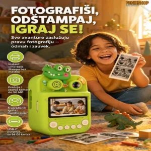 Fotoaparat za decu sa štampačem — Zeleni Krokodil sa instant štampom i 5 igrica