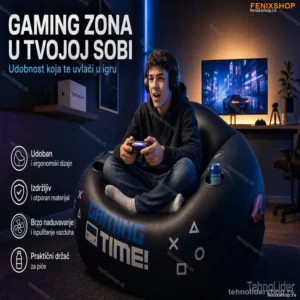 Gaming Fotelja na Naduvavanje za Decu i Tinejdžere sa Držačem za Čašu