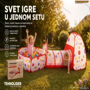 Igraonica za Decu 3 u 1 – Tunel, Šator i Bazen za Loptice