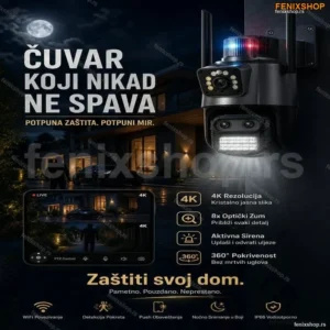 Ip kamera PTZ kamera sa 3 sociva i sirenom 4k 8x zoom
