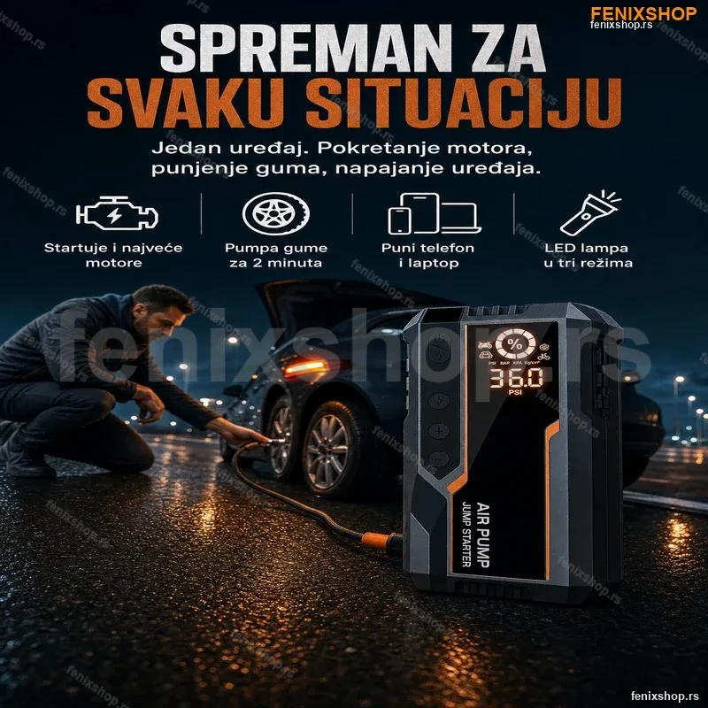 Jump Starter za Kola 4000A sa Kompresorom i LCD Ekranom Jump Starter za Kola 4000A sa Kompresorom i LCD Ekranom