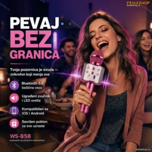 Karaoke Bluetooth Mikrofon WS-858 – Bežični Mikrofon sa Zvučnikom i LED Svetlima