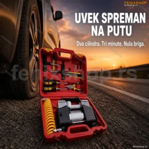 Kompresor za Gume sa Digitalnim Manometrom + Set za Krpljenje – 2 Cilindra, 12V/220V