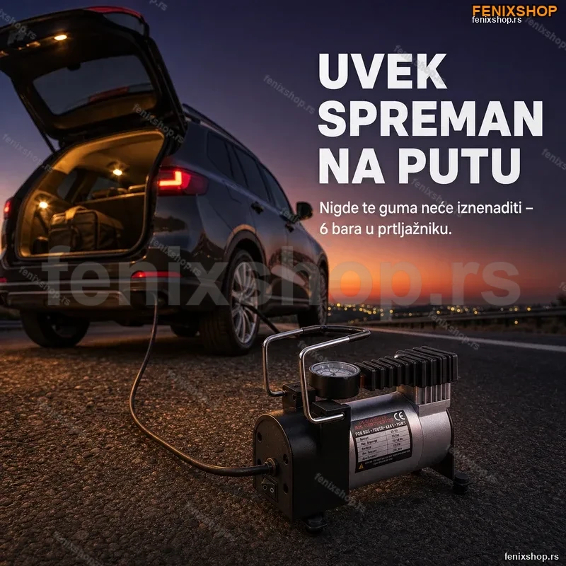 Kompresor za Pumpanje Guma 12V – Metalno Kućište, do 6 bara Kompresor za Pumpanje Guma 12V – Metalno Kućište, do 6 bara