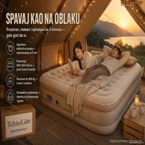 Krevet na Naduvavanje za Dvoje sa Jastukom i Ugrađenom Pumpom 200×150×40 cm
