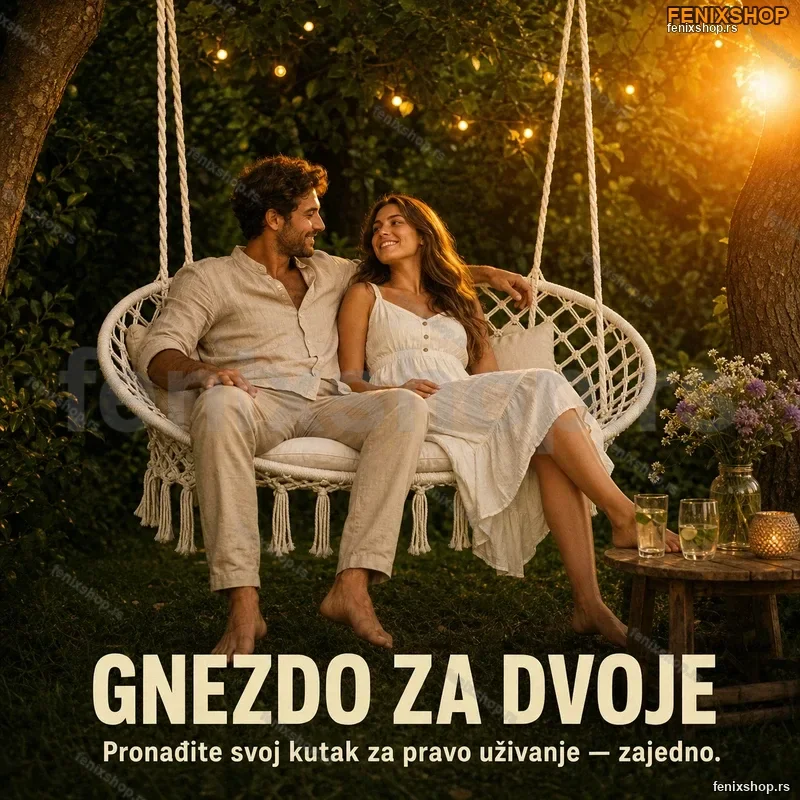 Ljuljaska Gnezdo za Dvoje — Boho Pleteni Viseći Dvosed do 250 kg Ljuljaska Gnezdo za Dvoje — Boho Pleteni Viseći Dvosed do 250 kg