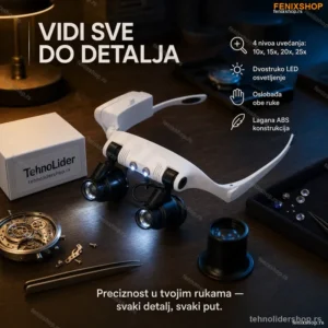 Lupa Naočare sa LED Svetlom – 4 Nivoa Uvećanja (10x 15x 20x 25x)