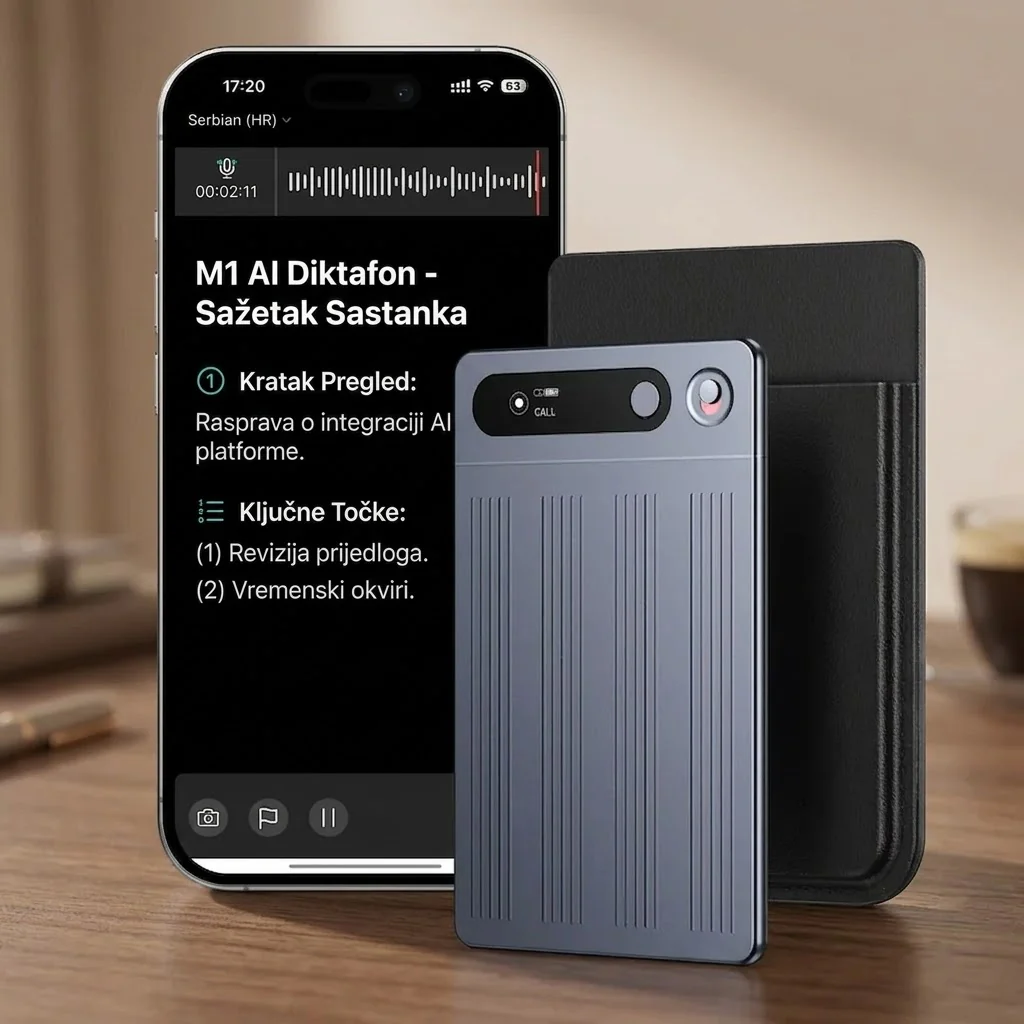 M1 AI Diktafon sa Bluetooth-om i Automatskom Transkripcijom AI diktafon - prednja strana