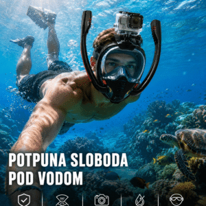 Maska za ronjenje, maska ronilacka sa dve disaljke sa drzacem za GoPro kamerom