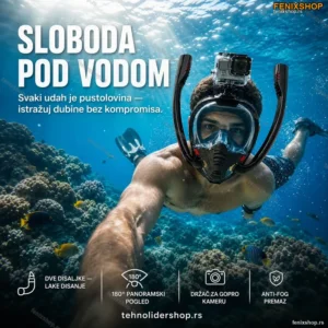 Maska za ronjenje, maska ronilacka sa dve disaljke sa drzacem za GoPro kamerom