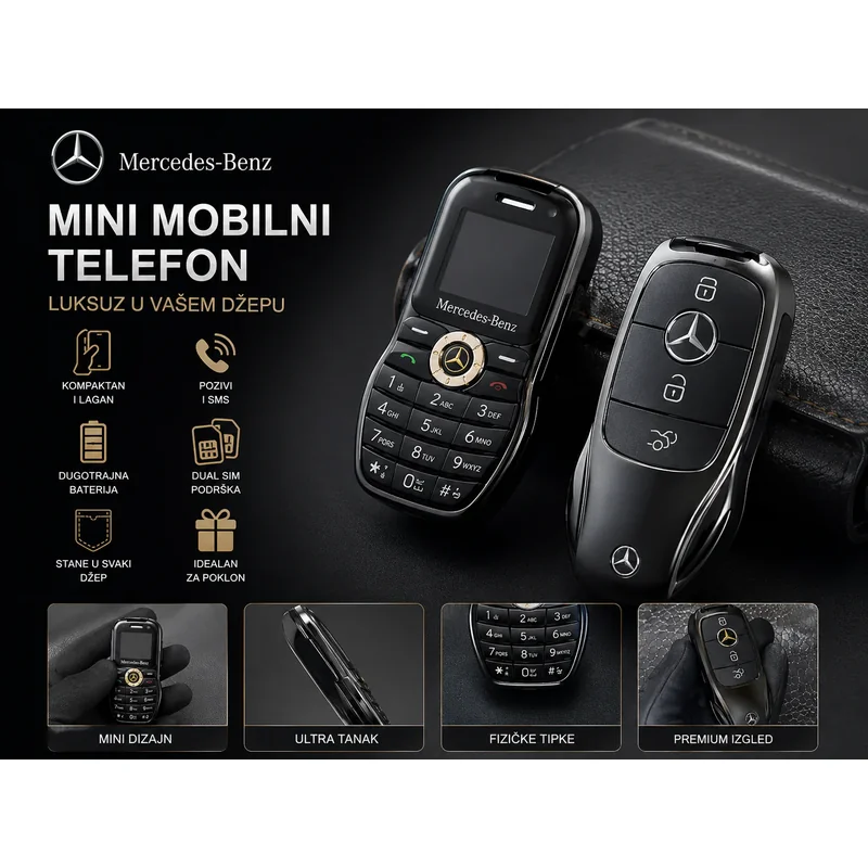 Mini telefon Mercedes Benz oblika ključa – Dual SIM sa Bluetoothom mini mobilni telefon - prednja strana