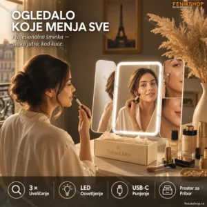 MiraBeauty Ogledalo sa LED Svetlom za Šminkanje — USB-C, 3× Uveličanje