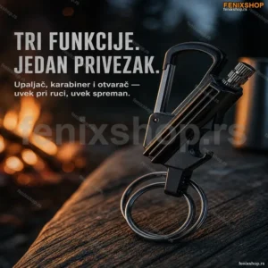 Multifunkcionalni Upaljač Privezak sa Karabinerom i Otvaračem za Flaše