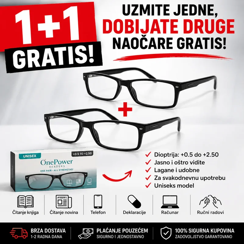 Naočare za čitanje s Flek Focus Optic tehnologijom naočare za čitanje - prednja strana