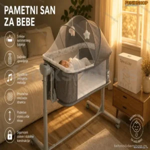 Pametni Next To Me Krevetić za Bebe sa Automatskim Ljuljanjem, Bluetooth Muzikom i Sleep Sensing Sistemom