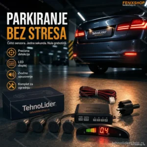 Parking Senzori za Auto – Set od 4 Senzora u Crnoj Boji sa LED Displejom