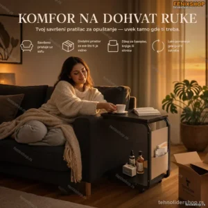 Pomoćni Stočić C Oblika sa Točkićima — Multifunkcionalni Stol za Sofu i Krevet