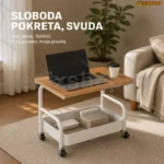 Pomoćni stočić na točkićima sa 2 nivoa — beli ram