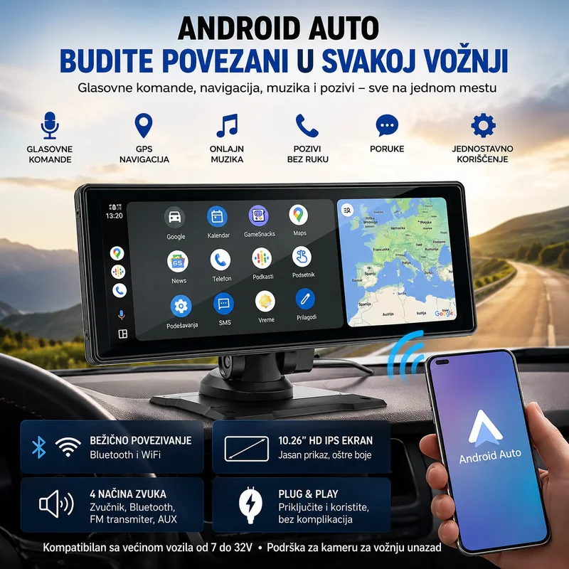 Prenosivi bežični ekran 10.26" CarPlay i Android Auto prenosivi CarPlay ekran - u upotrebi