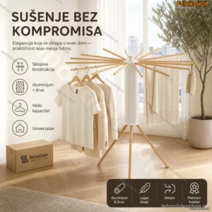 Prenosivi Sušač za Veš – Aluminijum i Drvo, Elegantan Dizajn