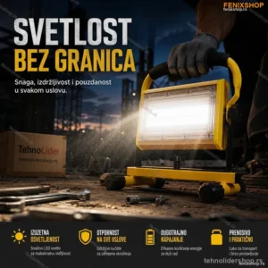 Punjivi LED Reflektor 100W – Prenosni, 3 Načina Rada, Aluminijski