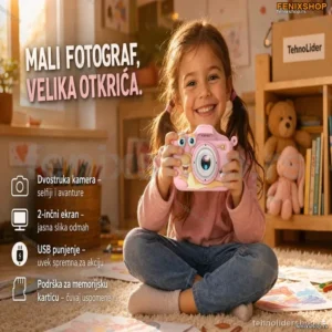 Puž dečiji digitalni fotoaparat – roze kamera za male fotografe