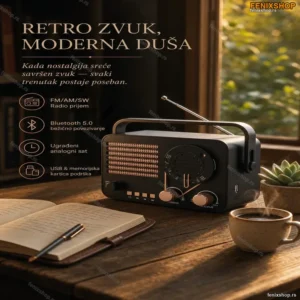 Retro radio Bluetooth zvučnik sa satom