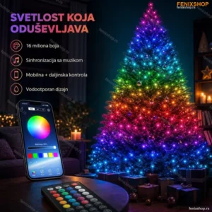 Rgb lampice za jelku 10m sa mobilnom kontrolom + daljinski