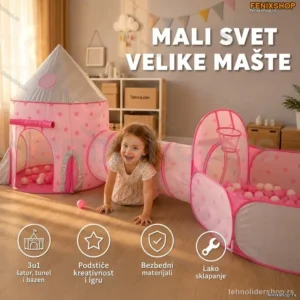 Roze 3 u 1 dečija igraonica – mali svet mašte u jednom setu