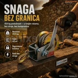 Ručno Vitlo sa Sajlom – Čekrk 454 kg za Vuču i Dizanje Tereta