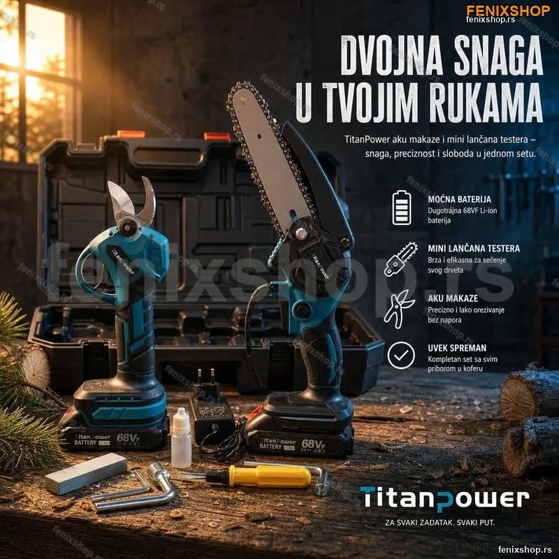 Set Aku Makaze i Aku Testara+dve baterije (68V) TitanPower Set Aku Makaze i Aku Testara+dve baterije (68V) TitanPower