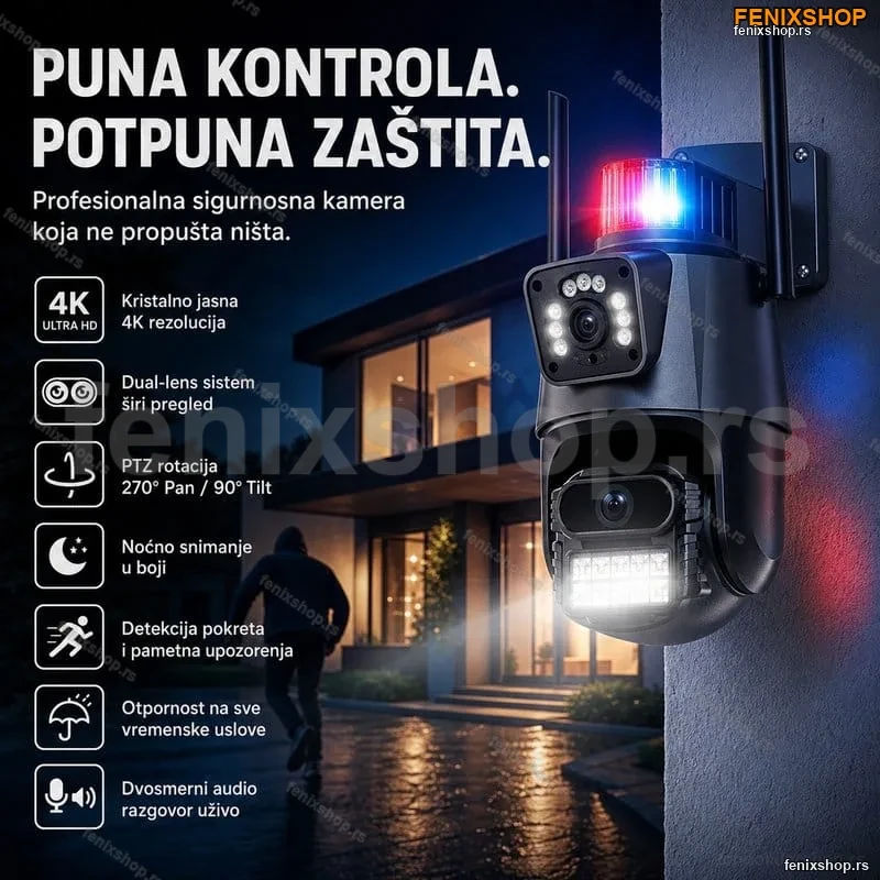 Sigurnosna Dual Kamera za Video Nadzor Sa AI Detekcijom i sirenom 4k 8x zoom Sigurnosna Dual Kamera za Video Nadzor Sa AI Detekcijom i sirenom 4k 8x zoom