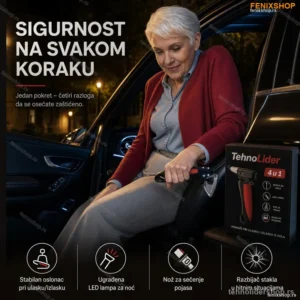Sigurnosna Ručka za Auto 4u1 – Oslonac, LED Lampa i Alat za Hitne Situacije