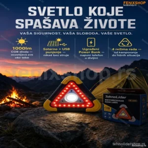 Sigurnosni LED Trougao – Solarno i USB Punjenje, 1000lm, Power Bank