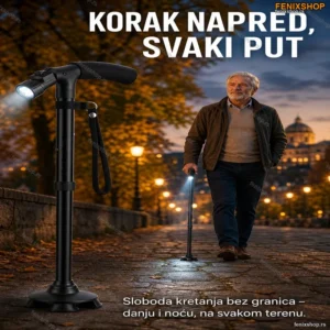 Sklopivi Štap za Hodanje sa LED Svetlom – Podesiva Visina za Sve Terene