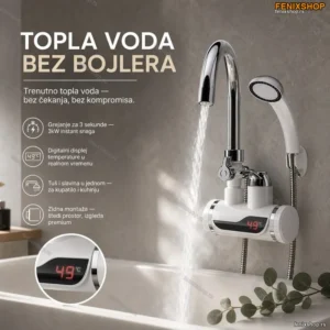 Slavina na Zid sa Tušem — Električna, Grejač 3kW, Displej Temperature