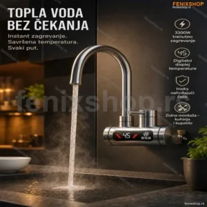 Slavina sa grejačem za zidnu montažu od inoksa – 3300W, displej temperature