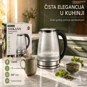 Sokany SK-09087 Električni Ketler od Borosilikatnog Stakla 1,7 L – 1500 W