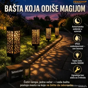 Solarne Dekorativne Lampe za Baštu – SET 4 komada, Retro Dizajn