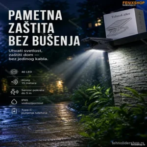 Solarni Reflektor Štipaljka – 46 LED, Senzor Pokreta i Type-C Punjenje