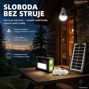 Solarni sistem sa akumulatorom i 3 sijalice i usb ulazima