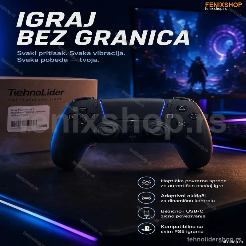 Sony PlayStation 5 DualSense Kontroler – Crni Džojstik za PS5 Sony PlayStation 5 DualSense Kontroler – Crni Džojstik za PS5