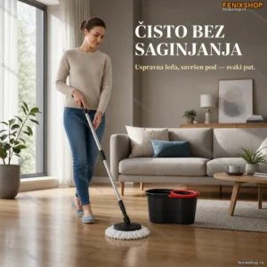 Spin Mop sa rotirajućom glavom PROFF Black — čišćenje bez saginjanja