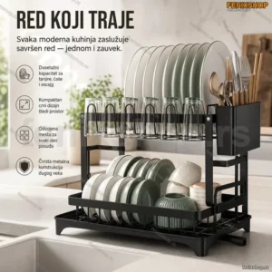 Stalak za sudove – Oceđivač za posuđe (kompaktan, crni dizajn)