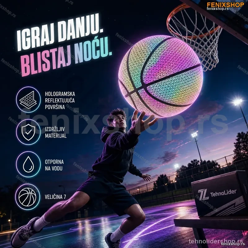 Svetleća Košarkaška Lopta FLASHBALL – Hologramska Koža za Igru Danju i Noću Svetleća Košarkaška Lopta FLASHBALL – Hologramska Koža za Igru Danju i Noću