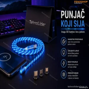 Svetleći Magnetni Punjač za Telefon – USB-C, Micro USB i Lightning